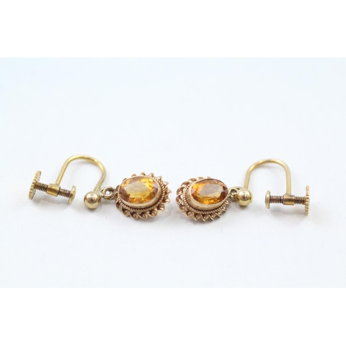 93 - 9ct gold citrine drop earrings (2.4g) Size  P