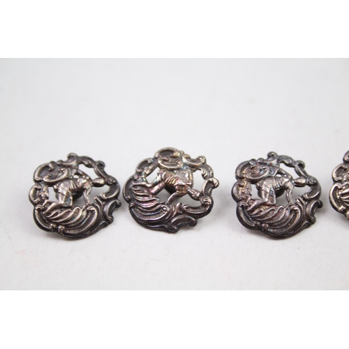 284 - 6 x Antique Late Victorian 1899 Birmingham Sterling Silver Figural Buttons (11g)