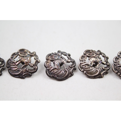 284 - 6 x Antique Late Victorian 1899 Birmingham Sterling Silver Figural Buttons (11g)