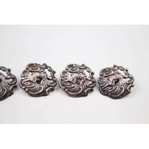 284 - 6 x Antique Late Victorian 1899 Birmingham Sterling Silver Figural Buttons (11g)