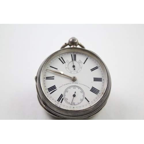 297 - THOMAS RUSSELL .925 Silver Gents Vintage Up Down POCKET WATCH Key-wind WORKING