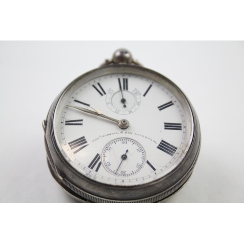 297 - THOMAS RUSSELL .925 Silver Gents Vintage Up Down POCKET WATCH Key-wind WORKING