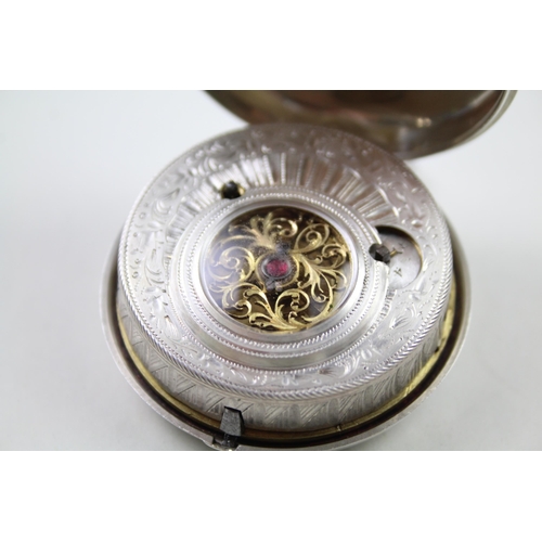 301 - Copy of ELLICOTT .925 Silver Pair Cased Antique Verge Fusee POCKET WATCH Keywind WORKING