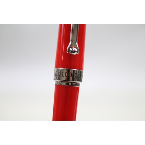 308 - MONTEGRAPPA Red Lacquer & Silver Tone Ballpoint Pen / Biro WRITING Boxed