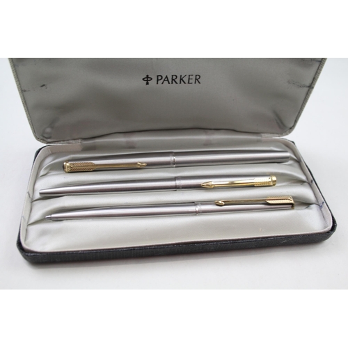 309 - Vintage PARKER 65 Fountain Pen Set w/ 14ct Gold Nib, Ballpoint, Pencil, Box Etc