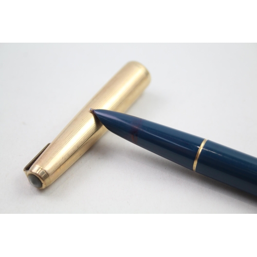 317 - Vintage PARKER 51 Teal Fountain Pen w/ 14ct Gold Nib, Gold Plated Cap Etc