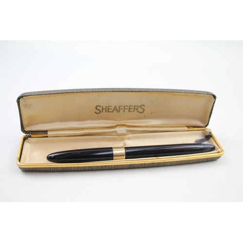 323 - Vintage SHEAFFER Snorkel Black Fountain Pen w/ Steel Nib WRITING Boxed