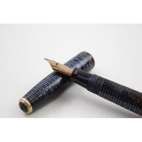 327 - Vintage PARKER Vaccumatic Navy Fountain Pen w/ 14ct Gold Nib WRITING