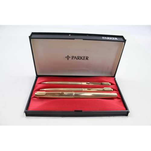 330 - Vintage PARKER 61 Gold Plated Fountain Pen w/ 14ct Gold Nib, Ballpoint, Pencil