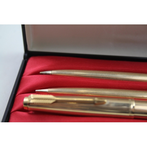 330 - Vintage PARKER 61 Gold Plated Fountain Pen w/ 14ct Gold Nib, Ballpoint, Pencil