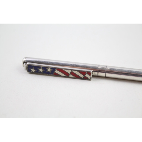 338 - TIFFANY & CO. .925 Sterling Silver Ballpoint Pen w/ American Flag WRITING 24g