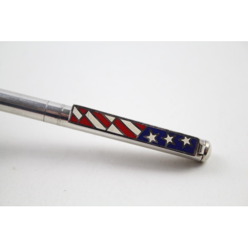 338 - TIFFANY & CO. .925 Sterling Silver Ballpoint Pen w/ American Flag WRITING 24g