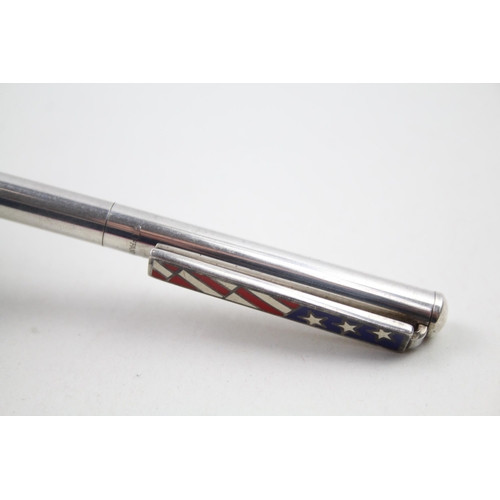 338 - TIFFANY & CO. .925 Sterling Silver Ballpoint Pen w/ American Flag WRITING 24g