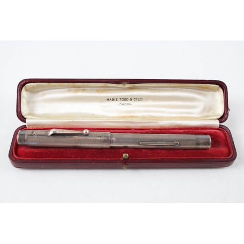 341 - Vintage MABIE TODD Swan 1936 Sterling Silver Cased Fountain Pen 14ct Nib (25g)