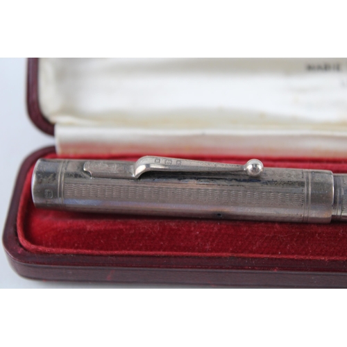 341 - Vintage MABIE TODD Swan 1936 Sterling Silver Cased Fountain Pen 14ct Nib (25g)