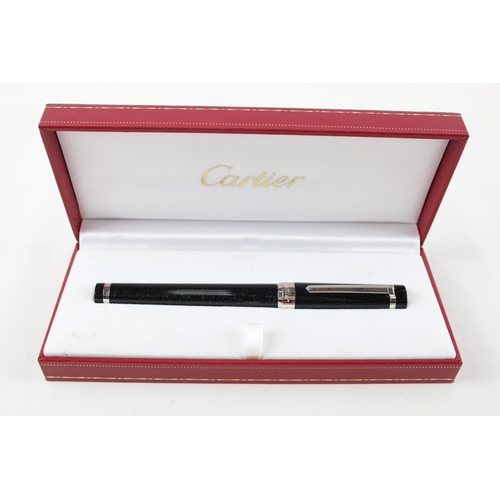 345 - CARTIER Black Lacquer Fountain Pen w/ 18ct White Gold Nib WRITING Boxed