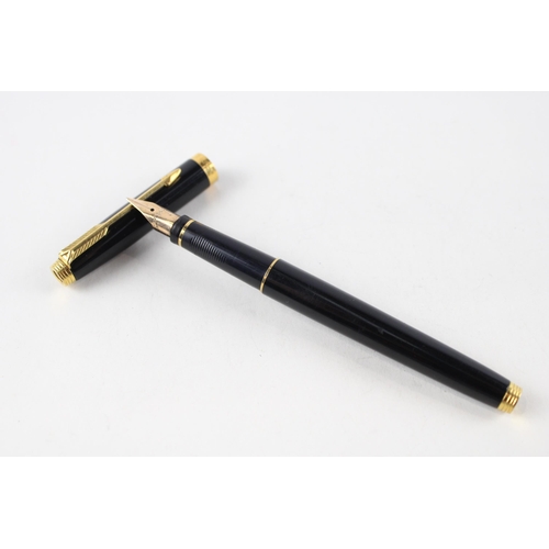 350 - Vintage PARKER 75 Black Lacquer Fountain Pen w/ 14ct Gold Nib WRITING