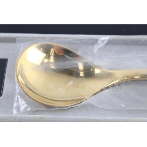 351 - Vintage GEORG JENSEN .925 Sterling Silver Gilt Spoon w/ Enamel, Box (45g)