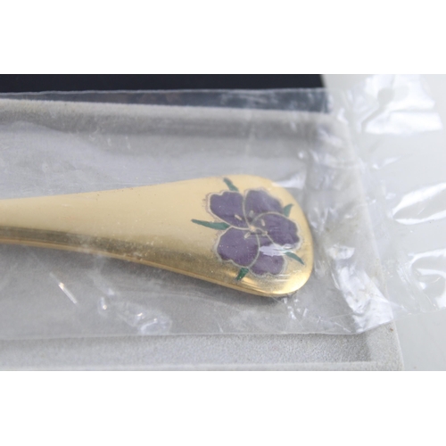 351 - Vintage GEORG JENSEN .925 Sterling Silver Gilt Spoon w/ Enamel, Box (45g)