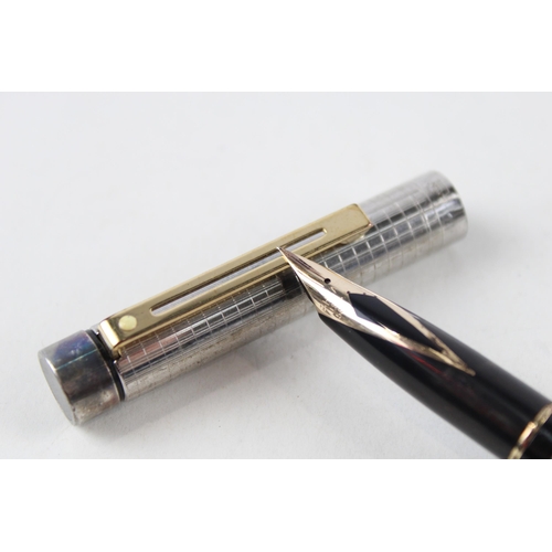 352 - Vintage SHEAFFER Targa Silver Tone Cased Fountain Pen w/ 14ct Gold Nib WRITING