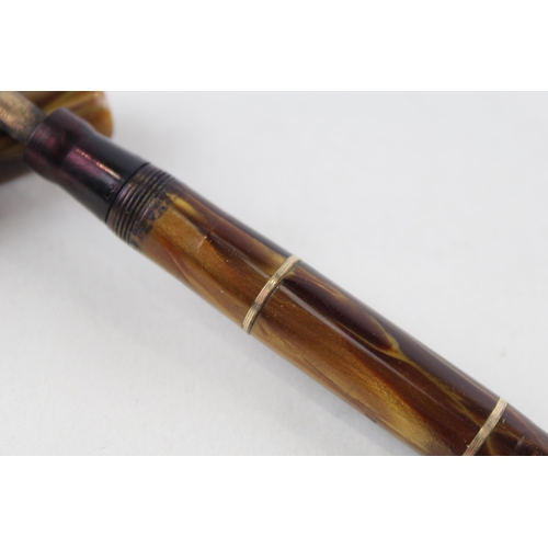 353 - Vintage MABIE TODD Swan Leverless Brown Fountain Pen w/ 14ct Gold Nib WRITING