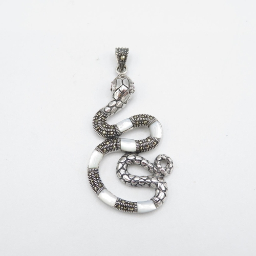 145 - HM Sterling Silver 925 Snake pendant set with white stones and red stone eyes (10.6g) In excellent c... 