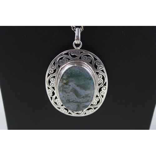 155 - Silver necklace set with Moss Agate (30g)