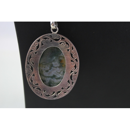 155 - Silver necklace set with Moss Agate (30g)