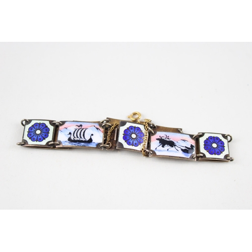 175 - Silver enamel panel bracelet by David Anderson (24g)