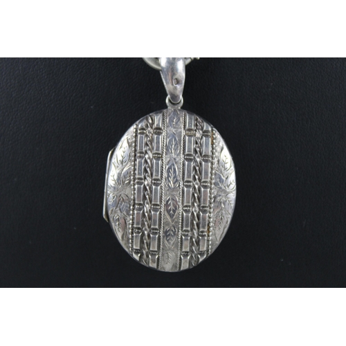 186 - Silver antique locket on double link chain (25g)