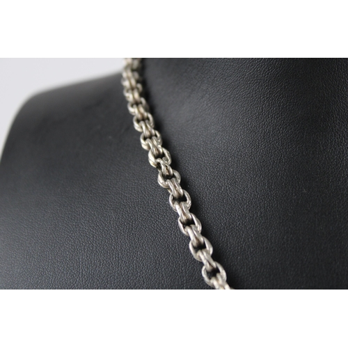 186 - Silver antique locket on double link chain (25g)