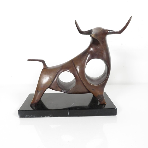 376 - Salvador Dali Style Bull Figure on Marble Plinth 2270g - Height 21.5cm