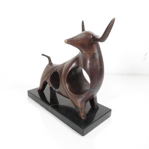 376 - Salvador Dali Style Bull Figure on Marble Plinth 2270g - Height 21.5cm