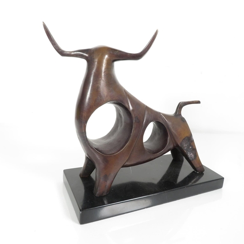 376 - Salvador Dali Style Bull Figure on Marble Plinth 2270g - Height 21.5cm