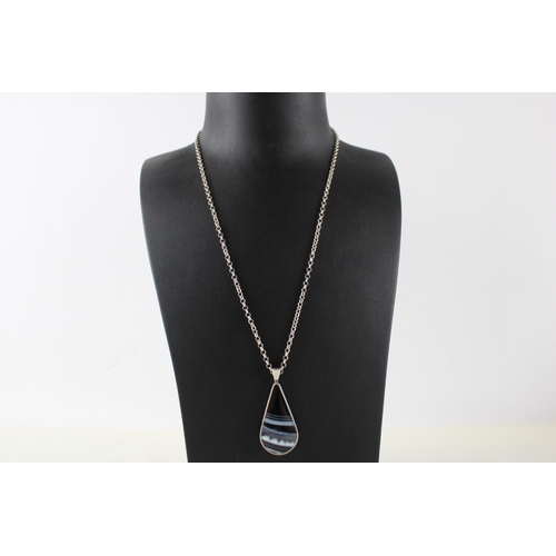 246 - A mid century silver double sided gemstone fob and chain (23g)