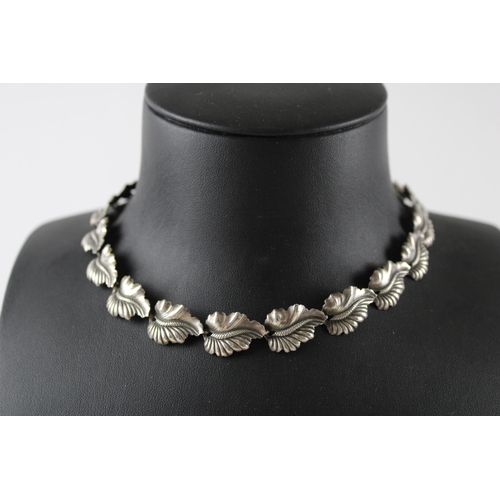 249 - A silver leaf design panel necklace by designer N E From, denmark (22g)