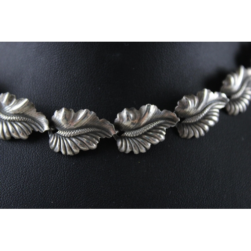 249 - A silver leaf design panel necklace by designer N E From, denmark (22g)