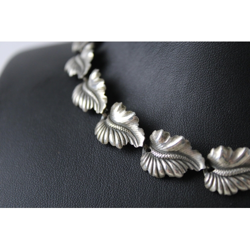 249 - A silver leaf design panel necklace by designer N E From, denmark (22g)