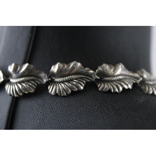 249 - A silver leaf design panel necklace by designer N E From, denmark (22g)