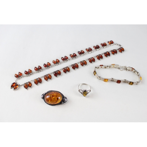 250 - A collection of silver Baltic amber set jewellery pieces (56g)