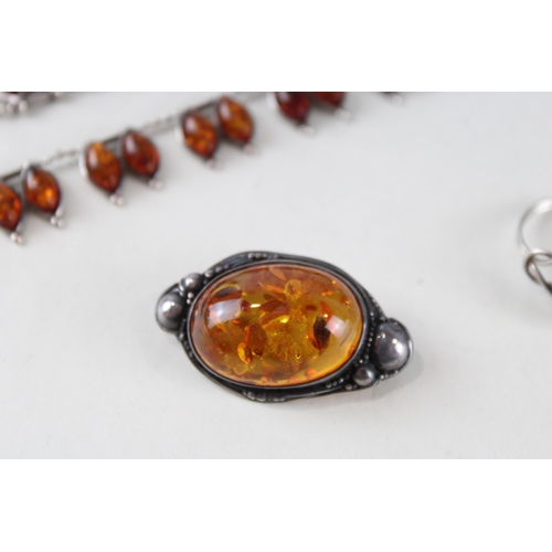 250 - A collection of silver Baltic amber set jewellery pieces (56g)