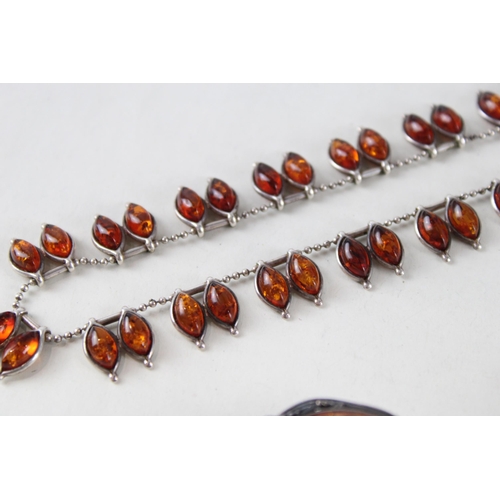 250 - A collection of silver Baltic amber set jewellery pieces (56g)