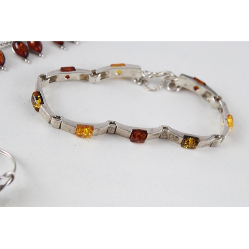 250 - A collection of silver Baltic amber set jewellery pieces (56g)