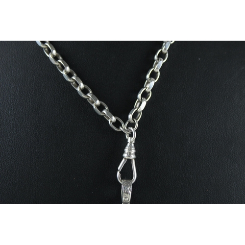 256 - A silver watch chain with mid century gemstone fob by David Scott Walker (57g)