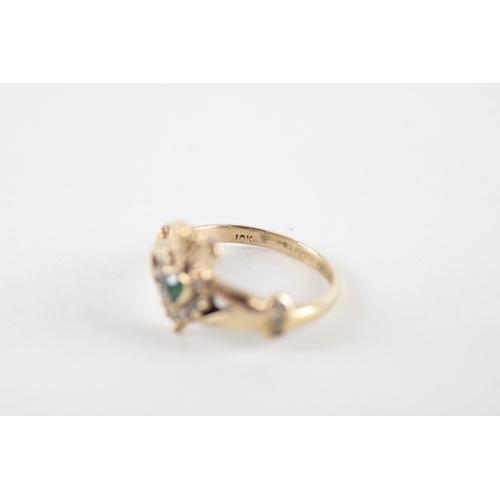 100 - 10ct gold emerald & diamond claddah ring (2g) Size  J