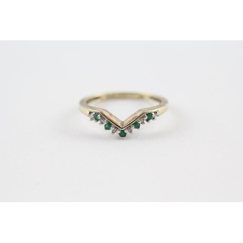 129 - 9ct gold emerald & diamond wishbone ring (1.6g) Size  P