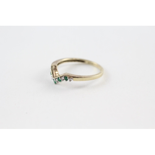 129 - 9ct gold emerald & diamond wishbone ring (1.6g) Size  P