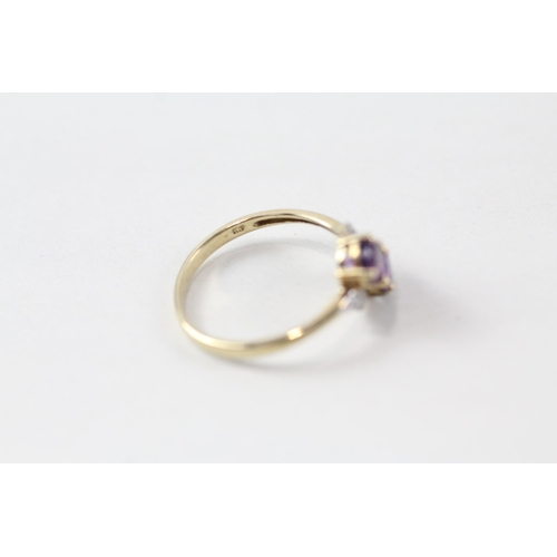 130 - 9ct gold amethyst & diamond dress ring (1.6g) Size  N