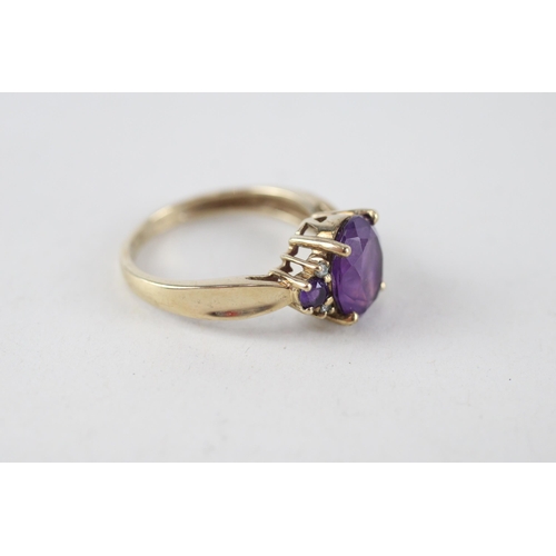 140 - 9ct gold amethyst & diamond dress ring (3g) Size  P