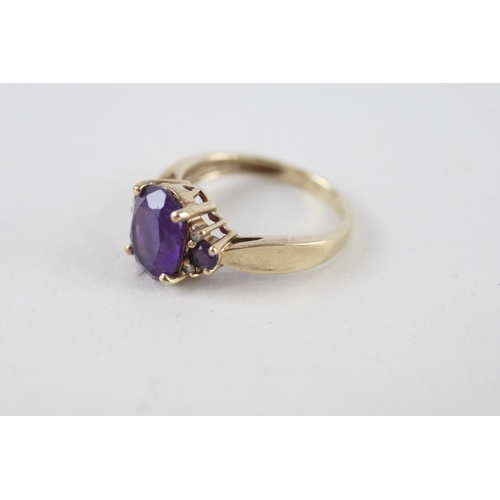 140 - 9ct gold amethyst & diamond dress ring (3g) Size  P